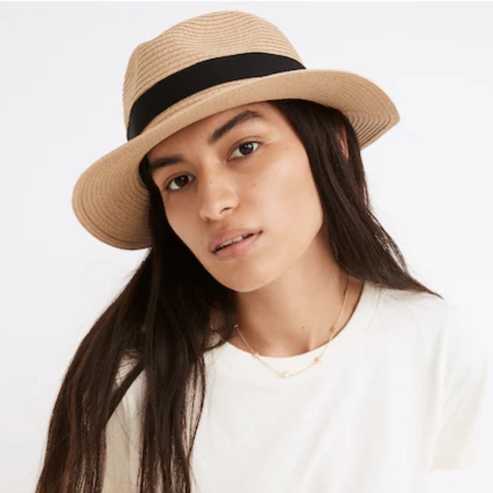 Madewell Packable Braided Straw Hat Summer Beach Travel Vacation Sz M/L